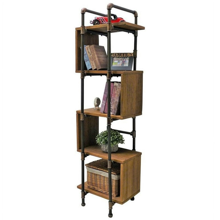 Modern 69-inch Tall Skinny 5-Shelf Bookcase in Black Wood Finish