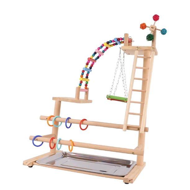 Percha de madera para parque infantil, accesorios para jaula de pájaros, parque infantil divertido para actividades de aves, pájaros azules,