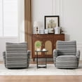 thumbnail image 4 of S-HOME Striped Fabric Armrest Swivel Chair in Elegant Sand-Rimmed Design, Perfect for Bedroom and Stylish Living Spaces，Dark Gray, 4 of 12