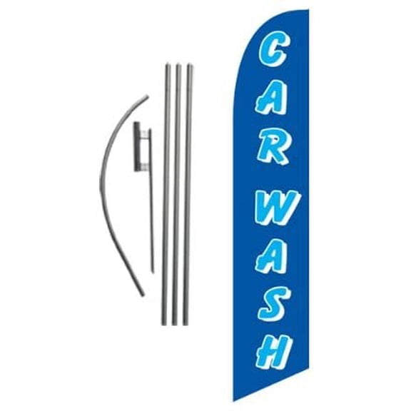 Car Wash Feather Flag Banner Swooper Flag Kit  Car Wash Signs  Pole Kit and Ground Spike Included Blue,Cyan