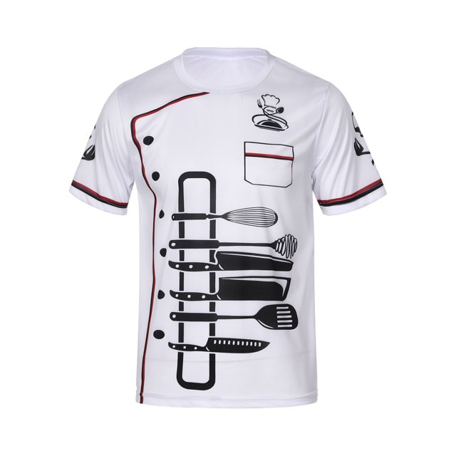 Yeahdor Men's Chef Coat Printing Custom Name Chef Shirts Shirt Breathable Short Sleeves Top Chef Jacket White 3XL