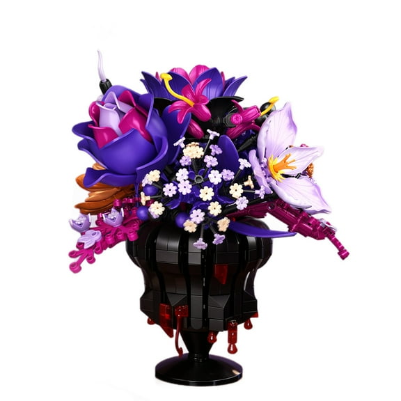 Honchoes Gothic Purple Artificial Flower Building Set Compatible with Lego Botanical Decor Gift for Adults 947Pcs