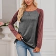 thumbnail image 2 of Chemises à Manches Longues pour Femmes 2026 Printemps Tendance Col Rond Manches Raglan Coupe Décontractée T-Shirts Décontractés à Blocs de Couleur, 2 of 5