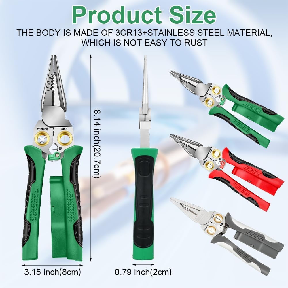 8 IN 1 Wire Strippers Twister with Electricity Measurement Function,Multifunctional Wire Stripping Pliers for Cutting and Pulling Wires Cable Scissors,Scraping and Pressing with Voltage Test (Red)