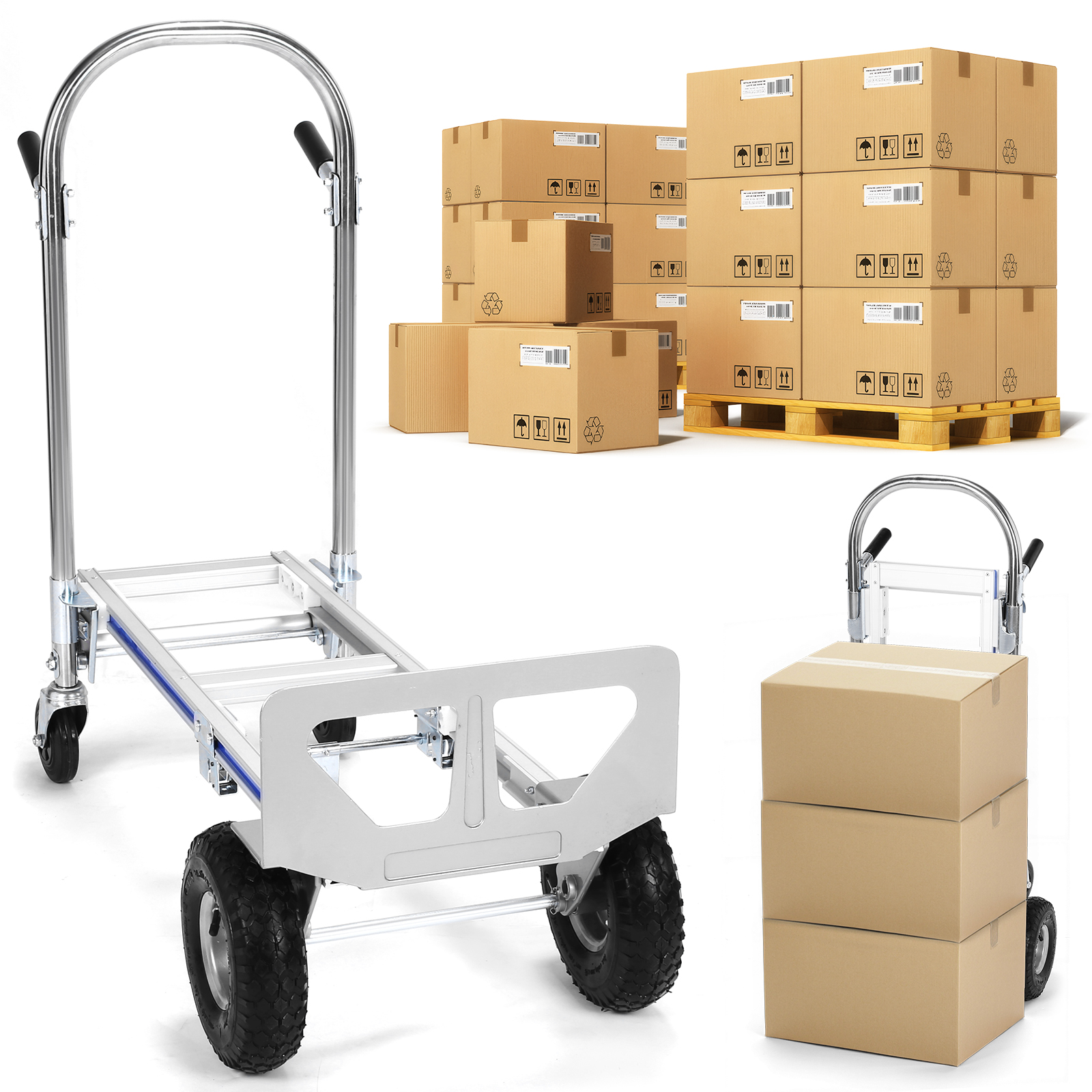 Btidfty 2-in-1 Folding Hand Truck Dolly Cart with Wheels 800LBS Convertible Hand Truck Folding Trolley for Logistics Shopping Home Office Moving