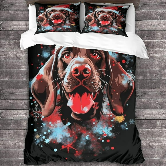 LikeEj Dog Bedding for Girls Boys Animal Pattern Quilt Cover Bedspread 3 Piece Christmas Duvet Cover Set for Bed King(Double200x200cm)