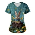 thumbnail image 4 of Kctiaxy Scrubs for Women Funny Casual Rabbit Print Graphic Easter Shirts for Women Short Sleeve V-neck Pullover Work Tee Tops with Pockets, 4 of 5