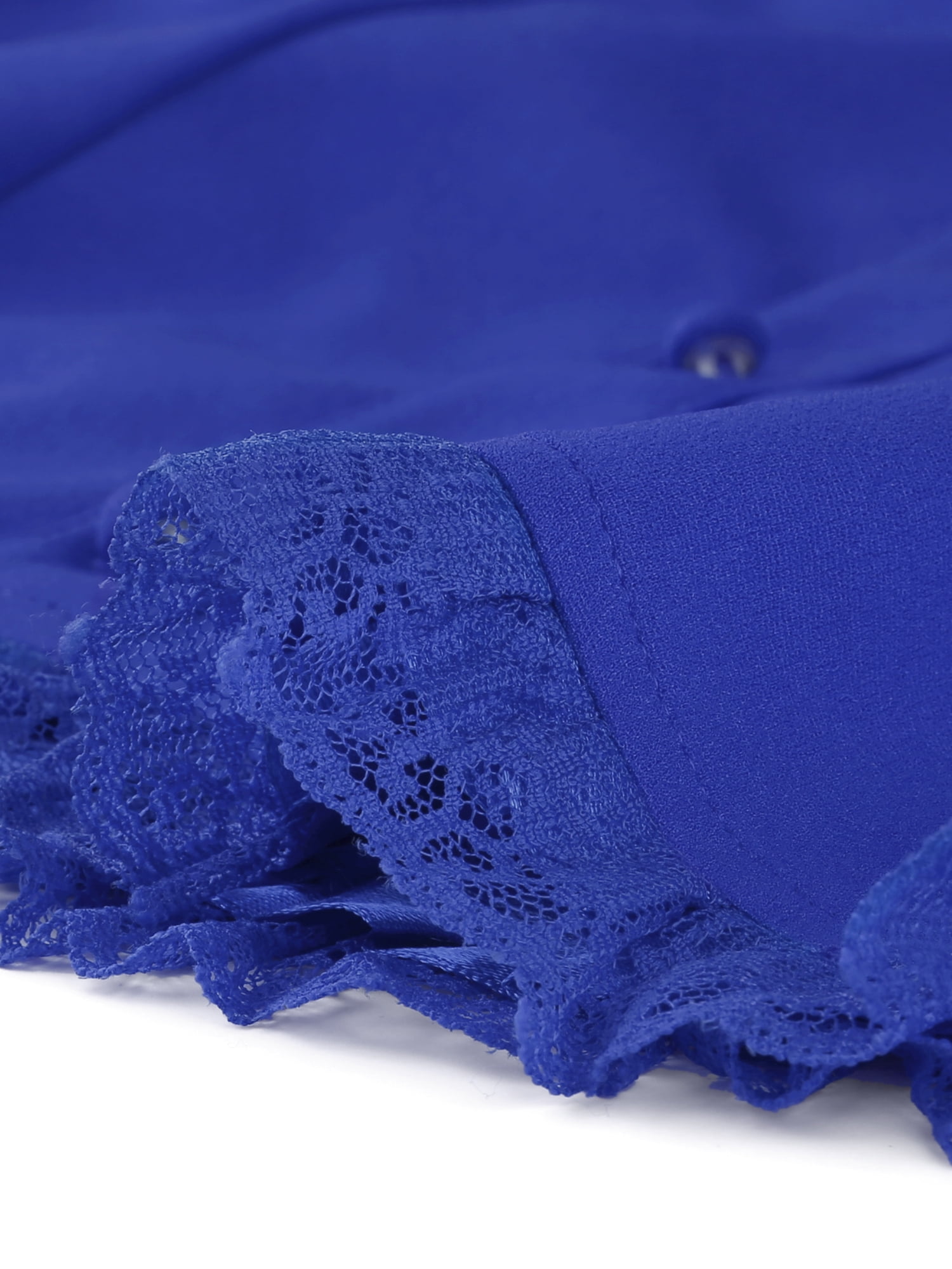 DARING DIVA Sweetheart Neck Puff Sleeve Lace-up Blouse L Royal Blue