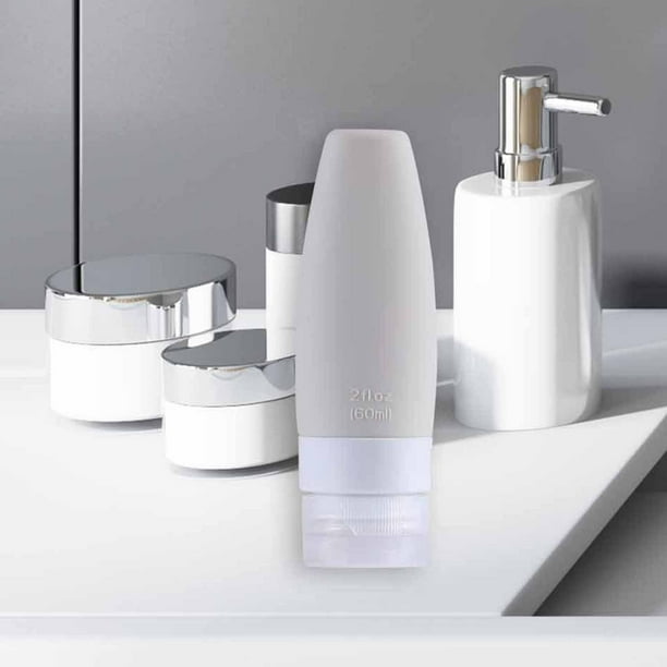Botellas de viaje de silicona para artículos de tocador, regalos a prueba de fugas, contenedores de tamaño de viaje, rellenables para champú, jabón de Gris Blanco 60ml Yinane Botellas de viaje de silicona