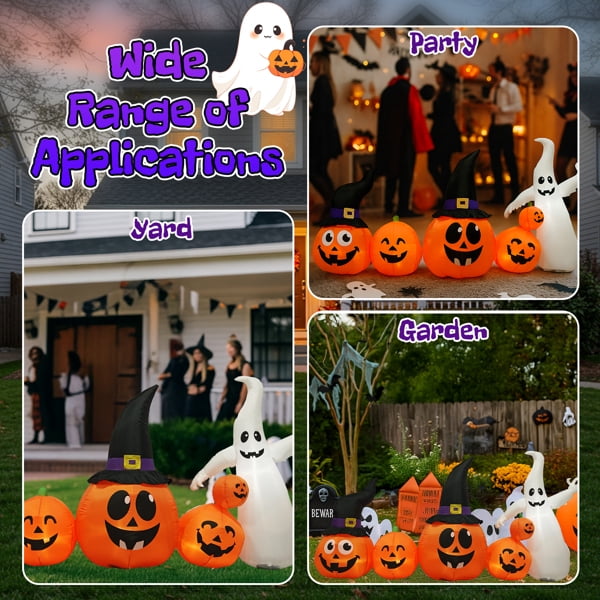 Alvantor 8 ft Halloween Inflatable Pumpkin Family and Ghost with 5 Built-In LED Lights