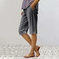 thumbnail image 2 of Audhol Summer Linen Shorts for Women, Womens Casual Loose Elastic Waist Cotton Trouser Cropped Wide Leg Pants Light Weight Shorts for Women Grey 3XL, 2 of 9