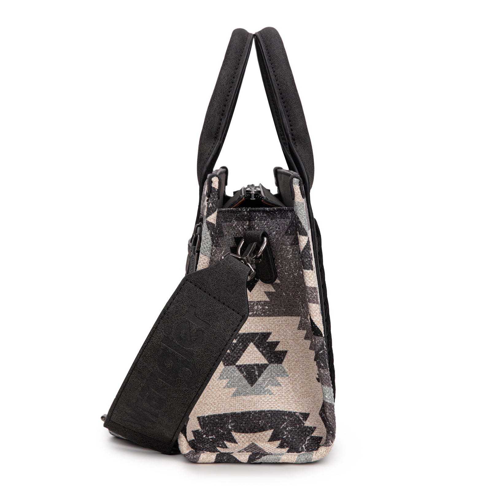 Montana West Women's Wrangler Purse - Stylish Western Aztec Tote Bag with Guitar Strap Boho Chic Design for Every Occasion, Black