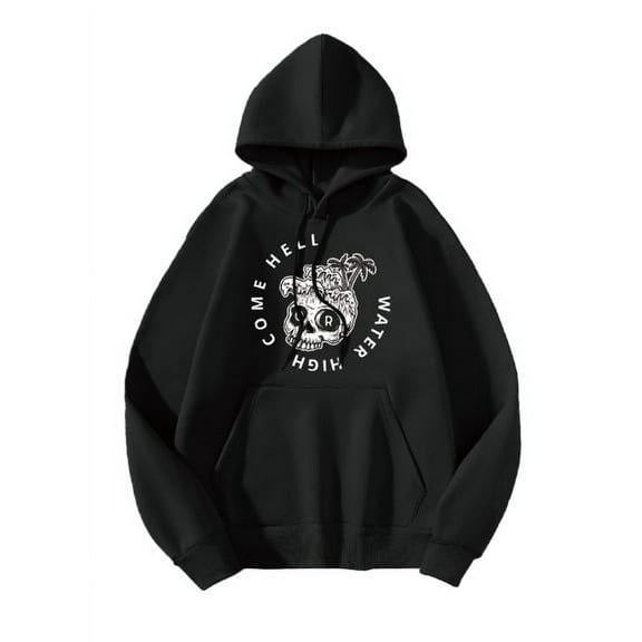 Skull Cocconut Tree Skeleton Inspirational/Christian Mens Graphic Hoodie Sweatshirt, Black, 2XL