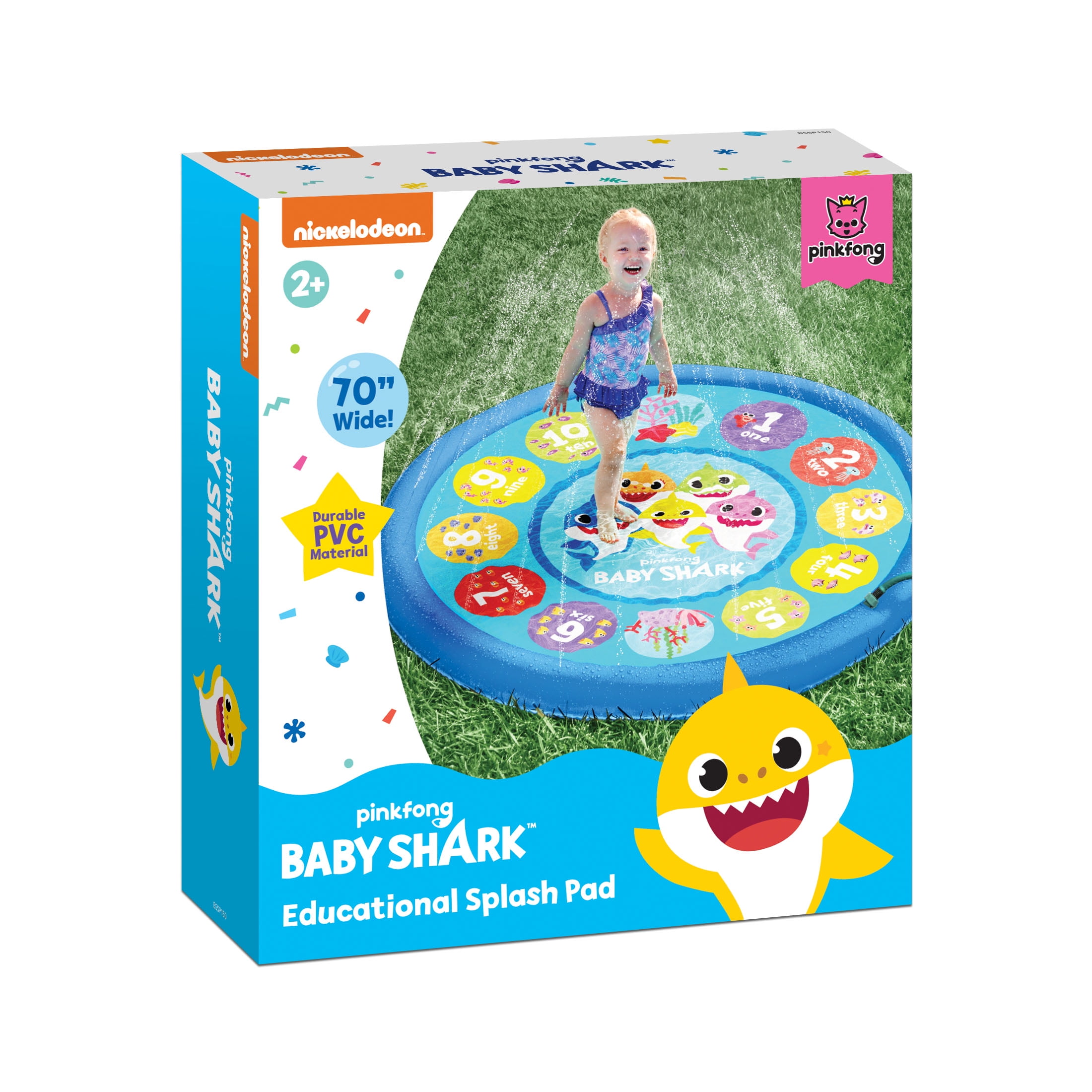 Pinkfong Baby Shark 70" Educational Splash Pad – Water Play Mat with Colors & Numbers for Kids Ages 2+