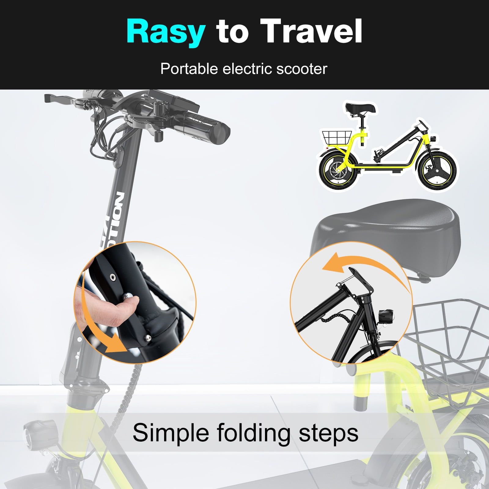 MEGA MOTION Electric Scooter Ebike, 400W Foldable Scooter with Seat 18.6MPH/7.8Ah battery, 14in Adult Electric Bicycle e scooter HS5