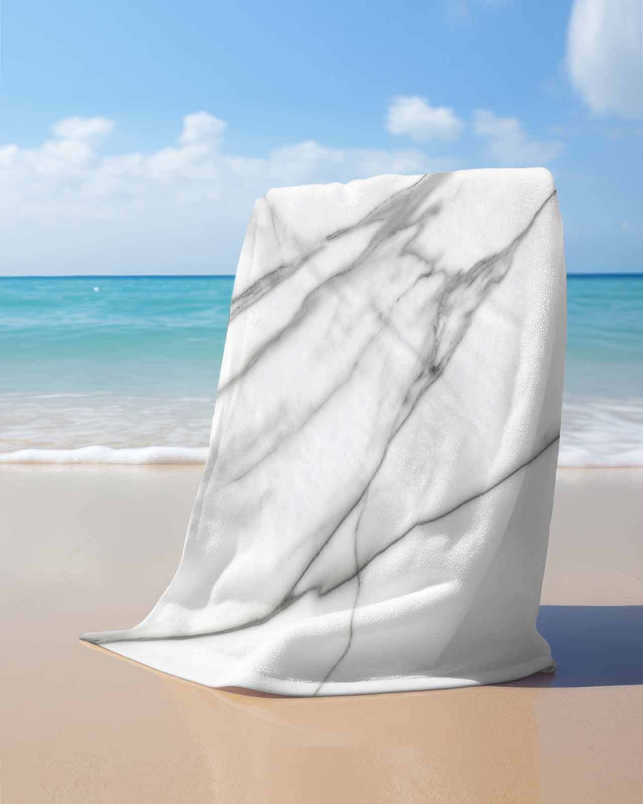 Marble White Beach Towels Oversized Super Absorbent, Ombre Grey Modern Minimalist Lightweight Bath Towel Quick Dry Sets For Bathroom/Pool/Rv Camping/Beach Play/Gym Room/Picnic 23"x47"