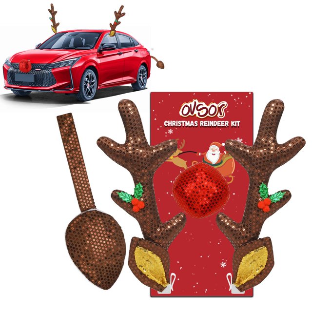 Kit de decoración navideña con diseño de reno para coche, Ovsor, 4 en 1