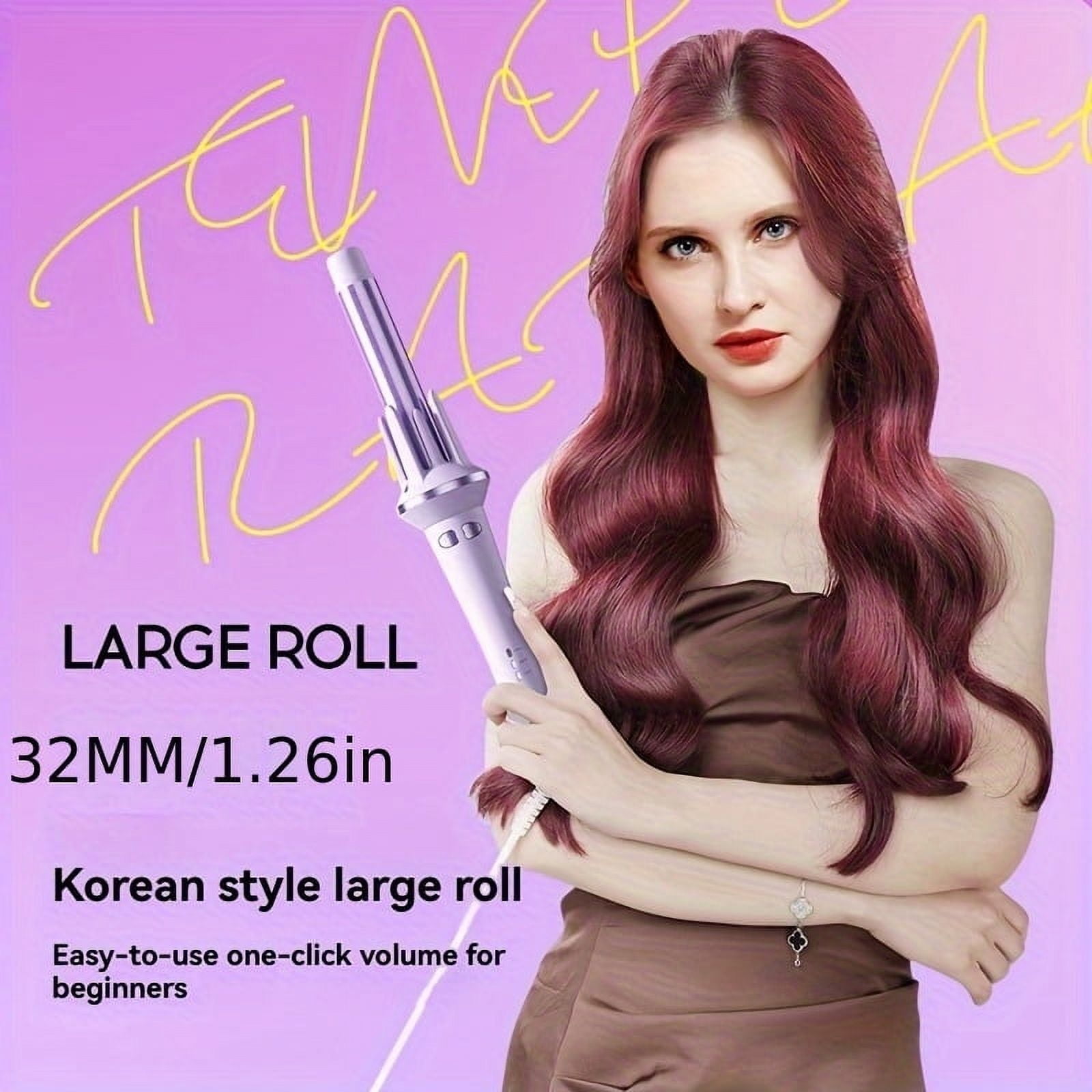 32mm deluxe automatic rotating curling iron, easily curls and waves, provides preset temperature settings for every hair type