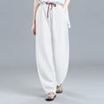 thumbnail image 2 of Summer Pants for Women Pocket Elastic Breathable Trousers Loose Waist Pant Womens Pants Indoor Soccer Trousers for Women Work Toga Womens Boot Leg Pantsuits Work Casual Outfit Olive plus White XL, 2 of 5