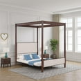 thumbnail image 5 of Zemy Queen Canopy Bed with 4 Posts, Beige Upholstery, Brown Metal, 5 of 7