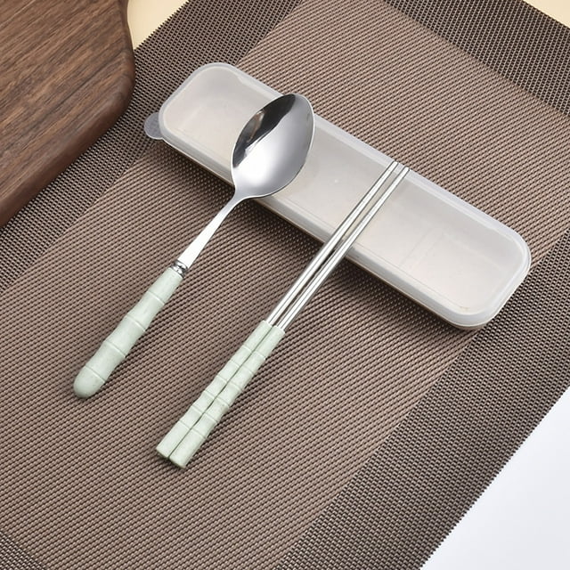 TIMIFIS Steel Fork 2-in-1 Stainless Steel Spoon Chopsticks Set Travel Set with Plastic Case Kitchen Gadgets