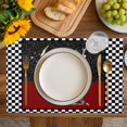 thumbnail image 4 of Red Black Chef Placemats Set of 12, Cartoon Cute Watercolor Cooking Checkered Placemats for Dining Table, Place Mats for Kitchen Tabletop, Waterproof Wipeable Dining Table Mats Set, 4 of 9