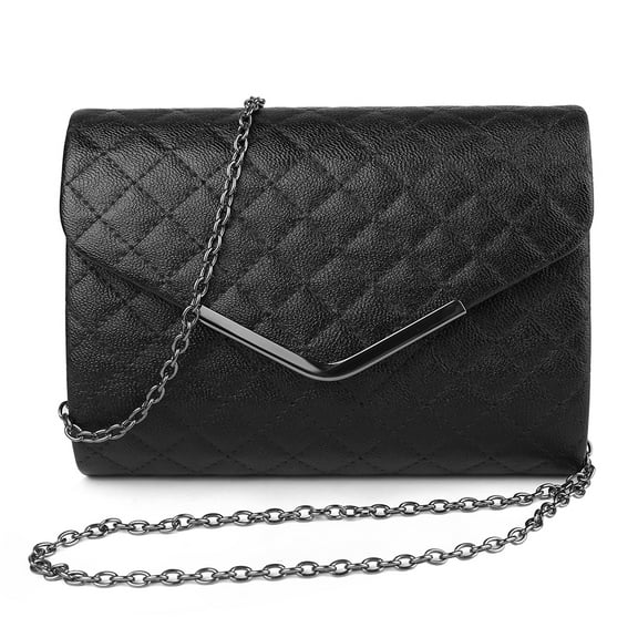 Quilted Texture Clutch Bag with Silver Chain Shoulder Strap for Women Travel Organization