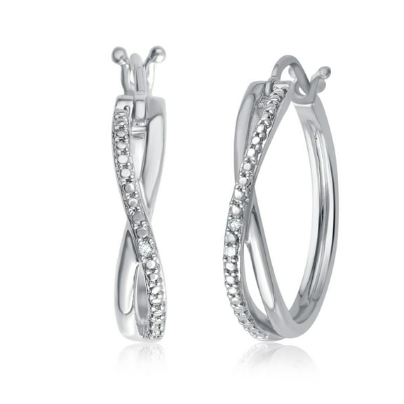 Elegant 0.01 Cttw Natural Diamond Accent Twisted Hoop Earrings In 14K White Gold Plated