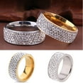thumbnail image 2 of AYYUFE Unisex Men Women Five Rows Rhinestones Inlaid Wedding Band Knuckle Couples Ring Metal Silver, 2 of 8