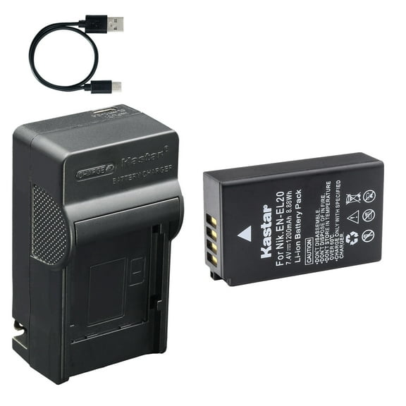 Kastar 1-Pack Battery and AC & USB-C Charger, Compatible with Nikon EN-EL20 EN-EL20a, Coolpix P950 P1000 P1100, Coolpix A, Nikon 1 AW1 J1 J2 J3 S1 V3, DL24-500, Blackmagic Pocket Cinema Camera