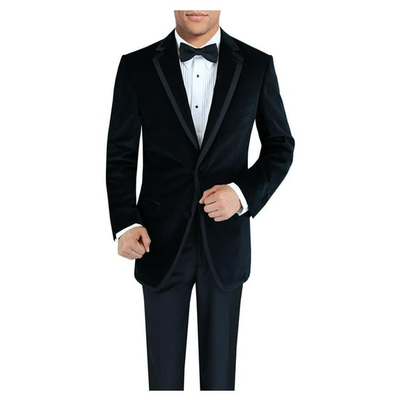 DTI BB Signature Men's Two Button Side-Vent Jacket Black Velvet Tuxedo Suit Black