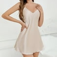 thumbnail image 4 of PMVFHDE Womens Homestay Pajamas With Lace Lace Imitation Silk Nightdress Comfortable Solid Color Sleepwear Womens Nightgowns Beige，M, 4 of 8