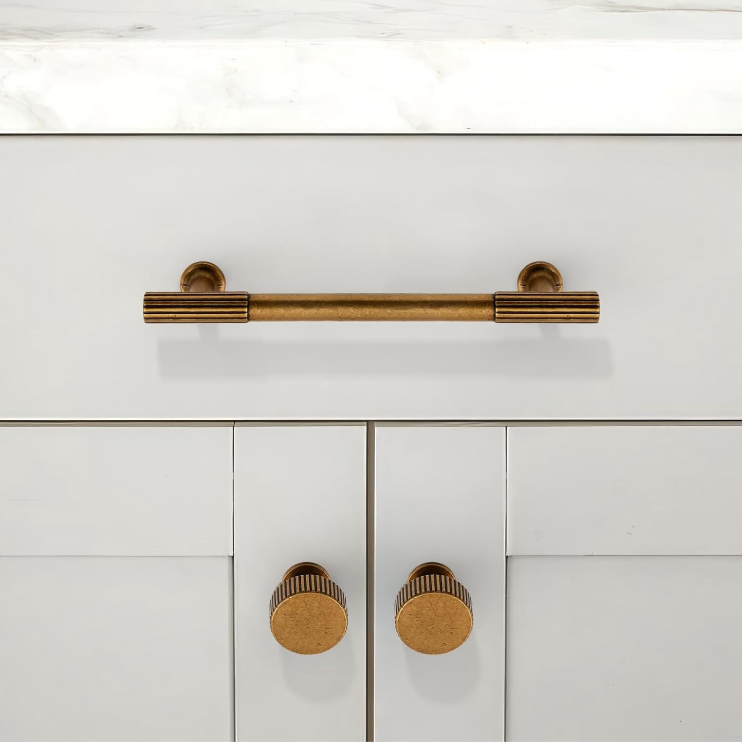 10 Pack Antique Brass Cabinet Knobs 1-1/10 Inch(28mm) Single Hole Pulls Round Kitchen Drawer