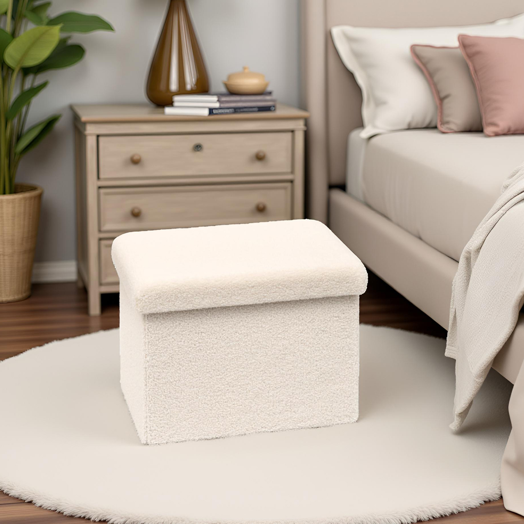 PINPLUS 16.5" Folding Storage Ottoman, White Sherpa photo 2