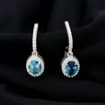 thumbnail image 3 of Rosec Jewels Classic J Hoop Drop Earrings with London Blue Topaz and Diamond for Women - 2.75 CT, 10K White Gold, 3 of 9