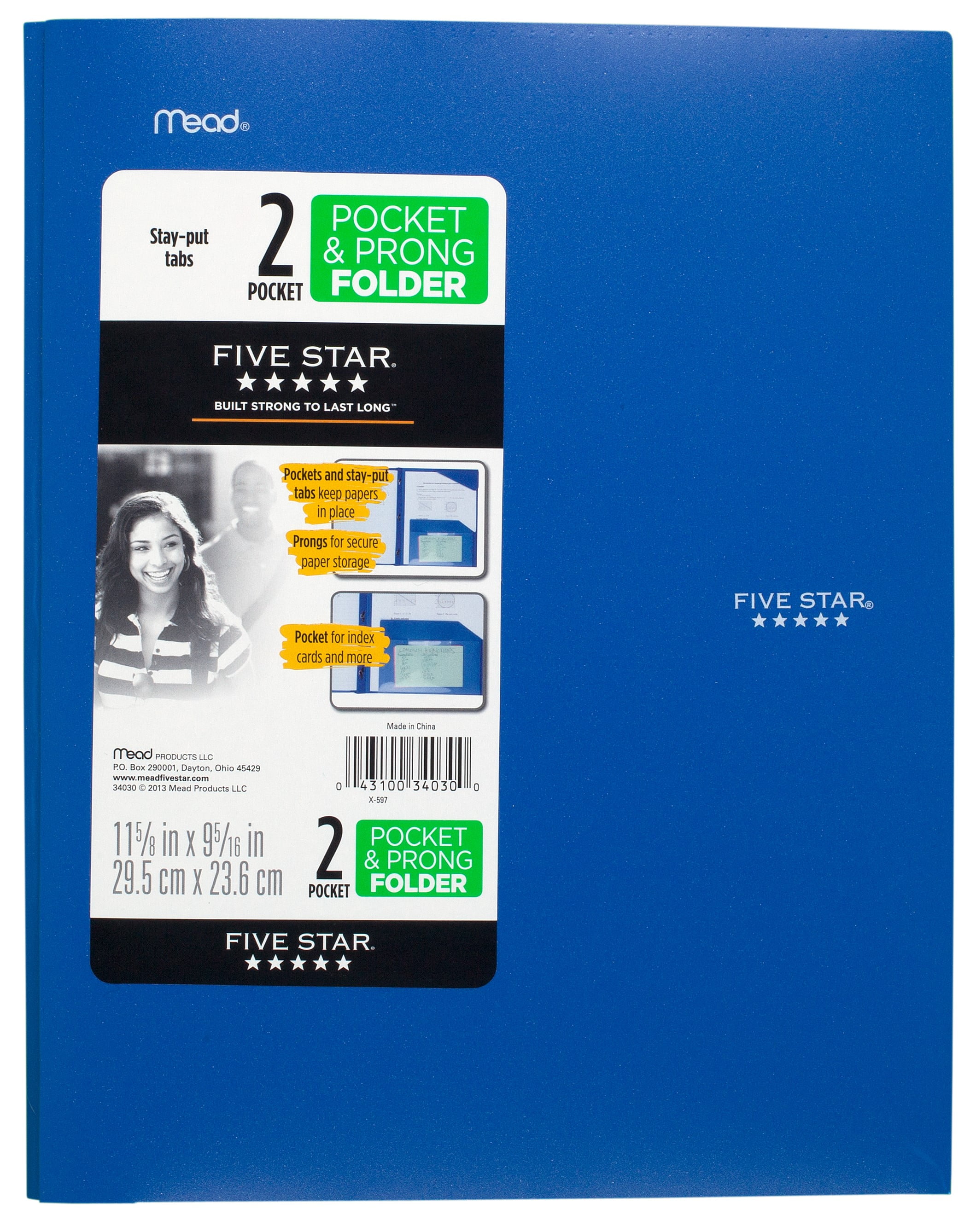 Trend Assorted for Home School Supplies and Office 11-inch x 8-1/2-inch Pack of 4 2 Pocket Folders Stay-Put Folders Plastic Colored Folders with Pockets and Prong Fasteners for 3-Ring Binders