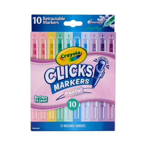 Crayola Pastel Clicks Retractable Tip Markers, 10ct, Washable Markers, Classroom Must Haves, Cute School Supplies for Teens and Kids, Ages 8