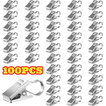 100pcs Silver Curtain Clips, Stainless Steel Curtain Clips with Hook, for String Lights, Party Decor, Hanging Photo, Art Crafts Display