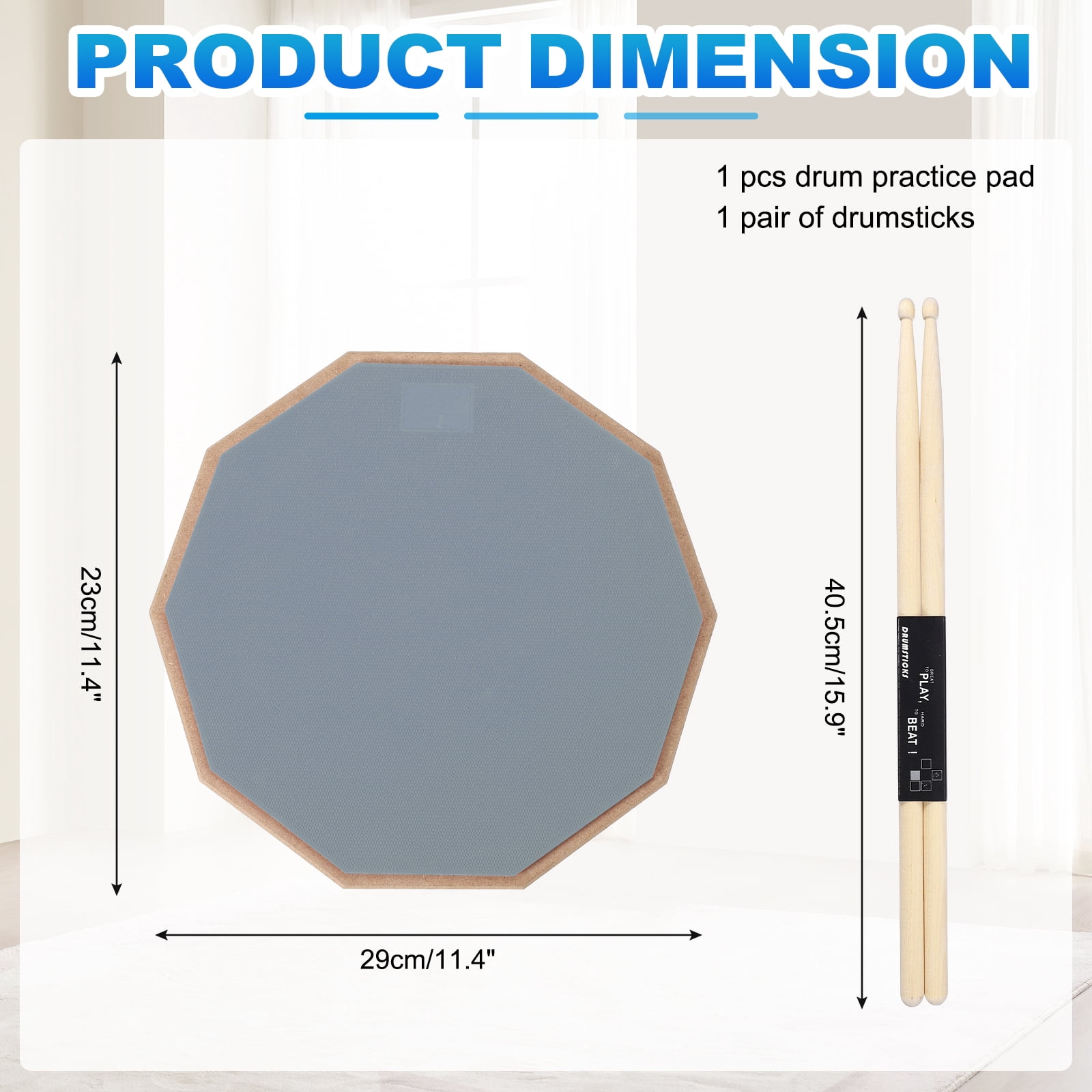 Uxcell Practice Drum Pad Set, 12 Inch Double Sided Silent Snare Drum Pad with 5A Drumsticks for Drummers, Beginners, Quiet Training (Gray)