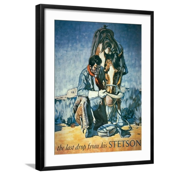 Art.com The Last Drop from His Stetson (Colour Litho) Giclee Print by American, Black Frame Wall Art, 23" x 29"