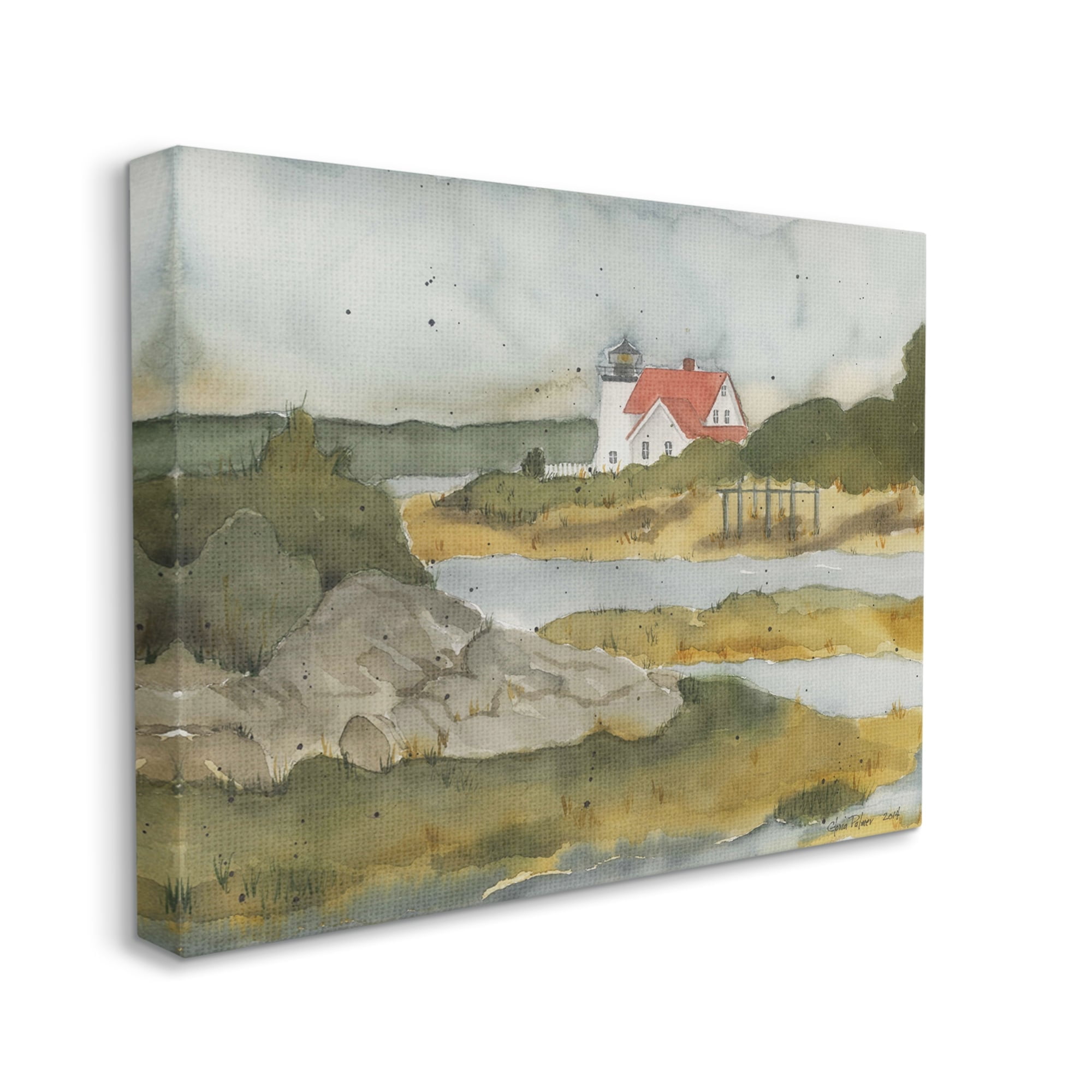 Stupell Industries Lighthouse Beacon Coastal Shore Landscape Painting Gallery Wrapped Canvas Print Wall Art