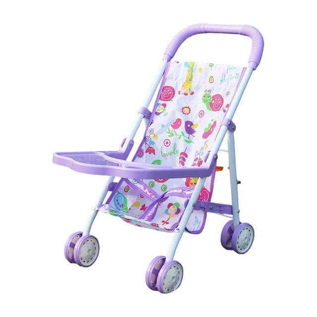 Cochecito de muñecas, carrito de empuje interactivo y creativo para juegos de rol. violeta