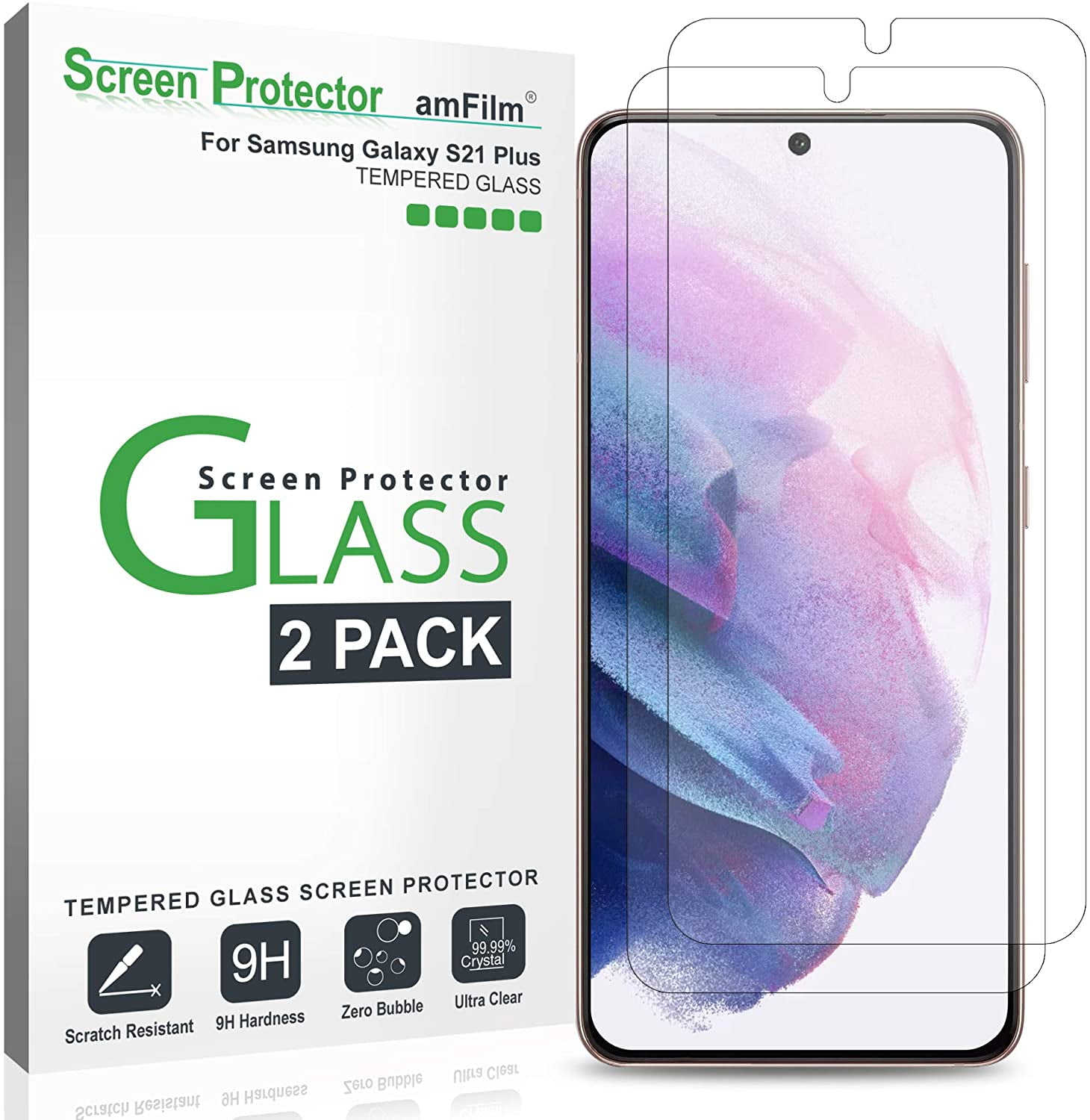 S21 Tempered Glass Screen Protector for Samsung Galaxy S21 Plus Fingerprint Compatible 9H Hardness Anti-glare Bubble Free Case Friendly Alignment Frame Easy Installation 5G 6.7 Inch 2 + 2 