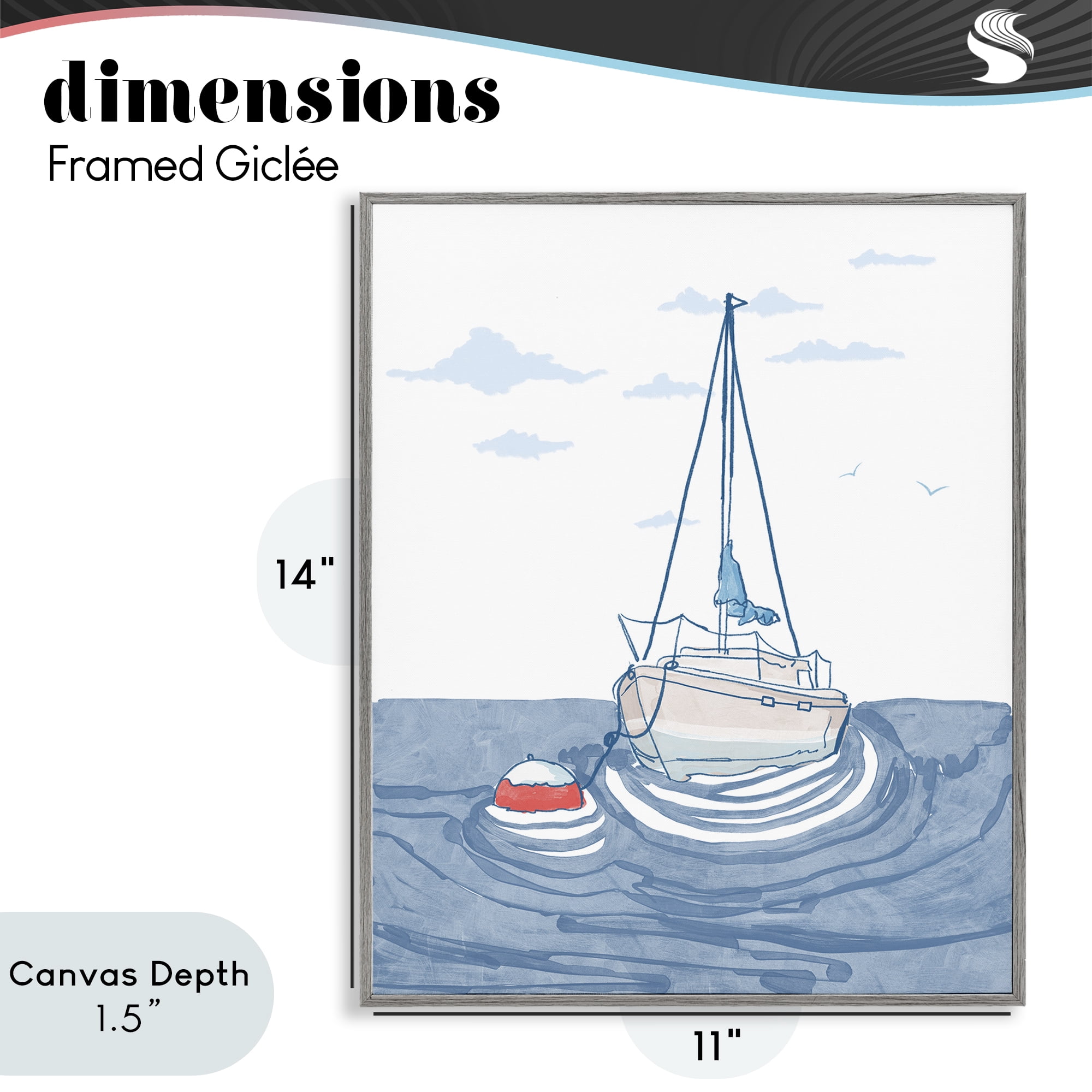 Stupell Industries Cool Tone Sailboat Floating Gray Framed Giclee Art, design by Melissa Tilley