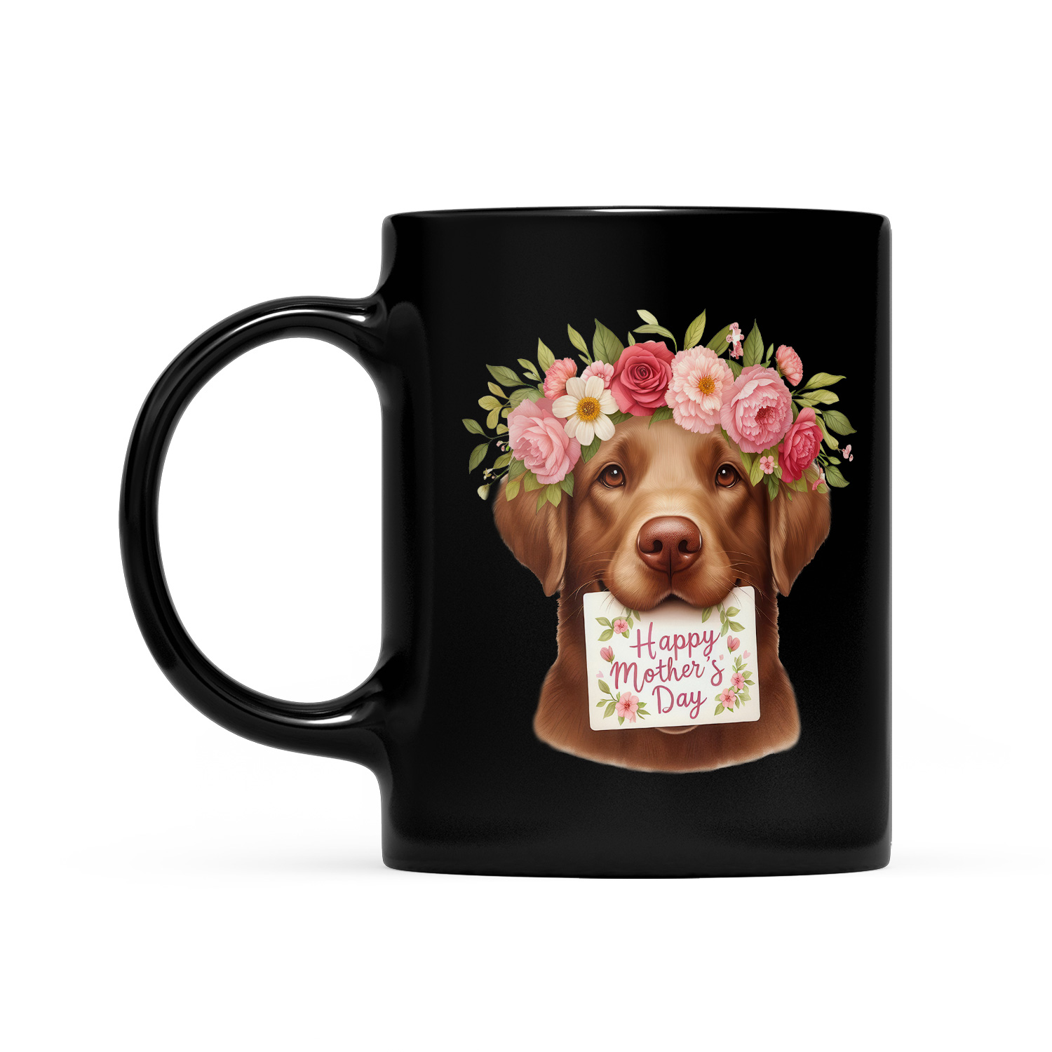 Happy Mother's Day Chesapeake Bay Retriever with Flower Crown and Greeting Card Mug Chessie Dog Lover Coffee Tea Cup - 13004