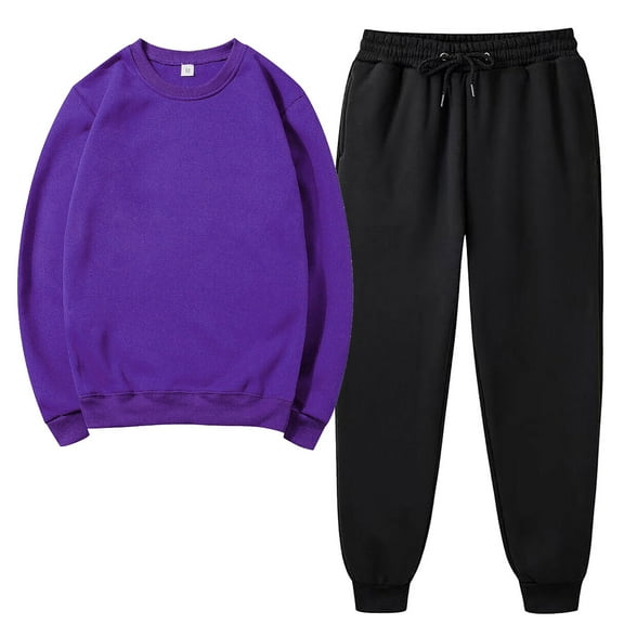 Two Piece Plus Size Sets for Women Fall Solid Color Round Neck Pullover Casual Sports Pants Sports Set