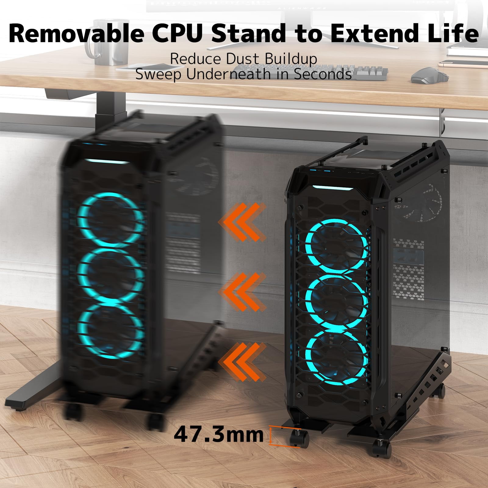 PUTORSEN Computer Tower Stand - Under Desk PC Stand for Floor with Rolling Caster Wheels