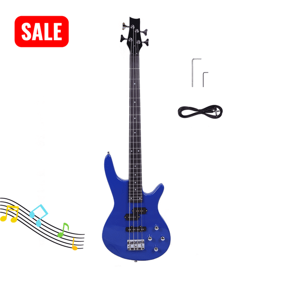 Tcbosik 4 String Electric Bass Guitar, Right-Handed Bass Beginner Kit with Power Line and Wrench Tool, Blue