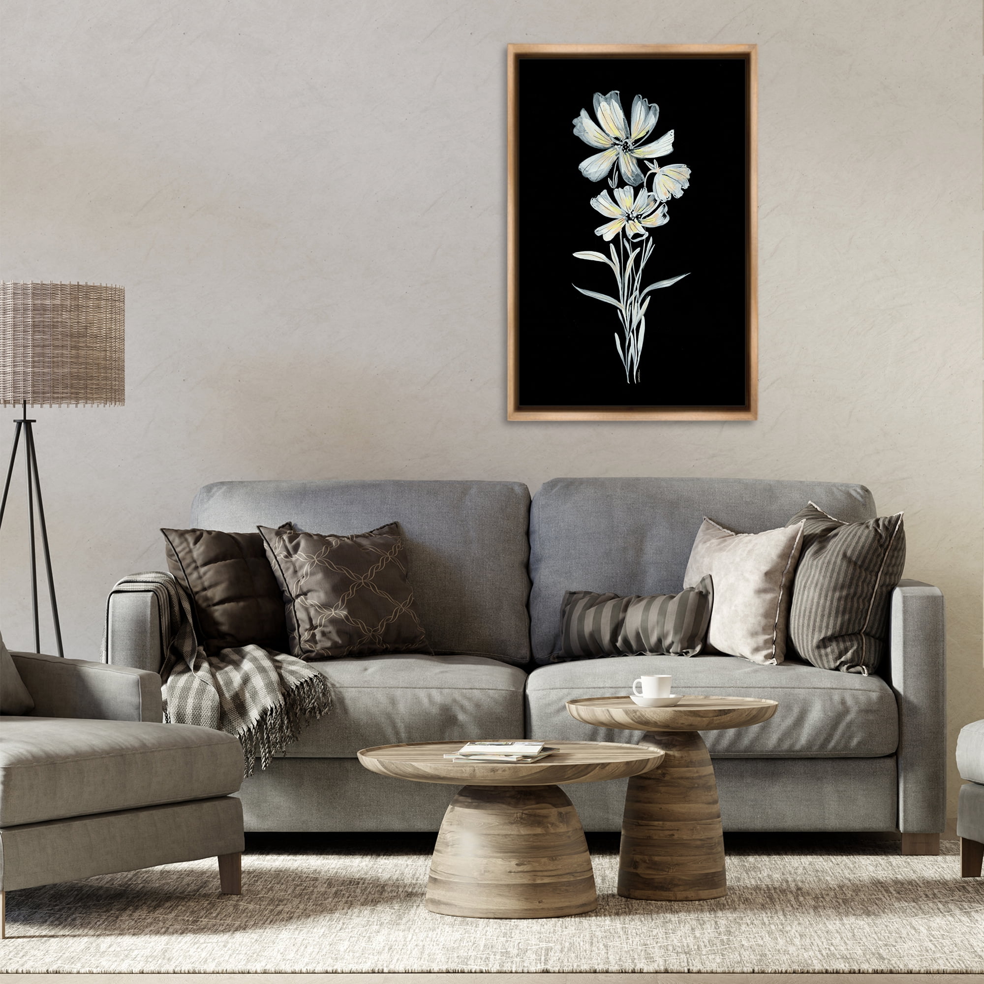 Stupell Industries Tall Floral Stems Plants & Flowers Painting Brown Floater Framed Canvas Art Print Wall Art, 21 x 31
