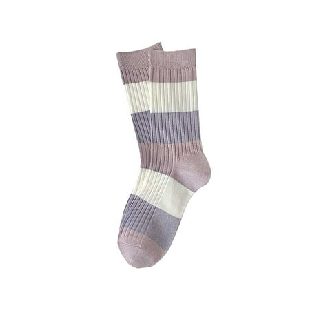 

Qxutpo Womens Socks Purple Mid Calf Thin Style College Wind Pile Pile with Stripes Socks
